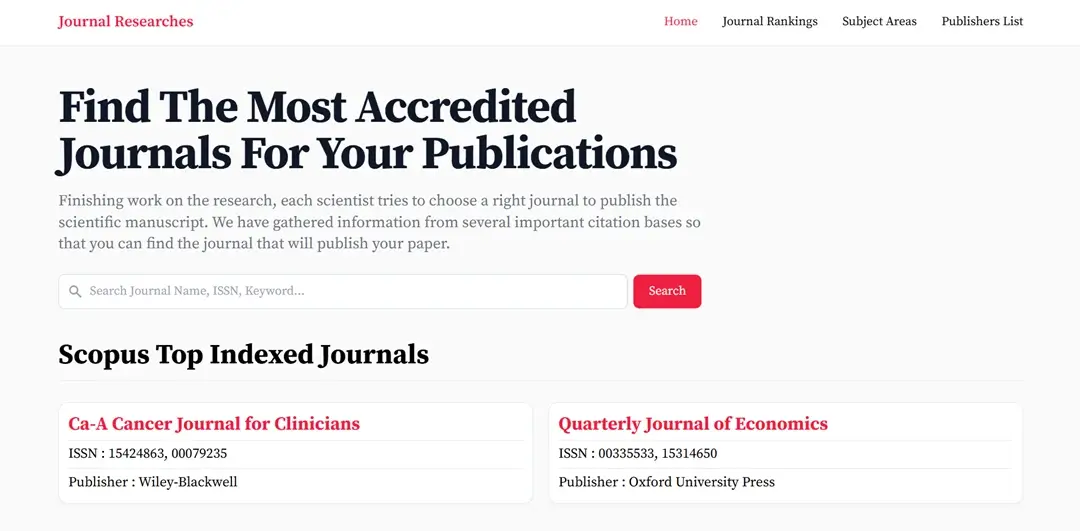 Journal Researches - Explore Top Indexed Journals screenshot